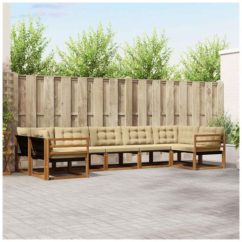 Set di divani da esterno con cuscino 7 pcs Naturale e Beige - Foto 2