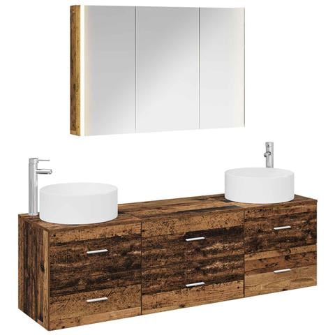Set di mobili per il bagno 4 pcs Legno antico - Foto 1