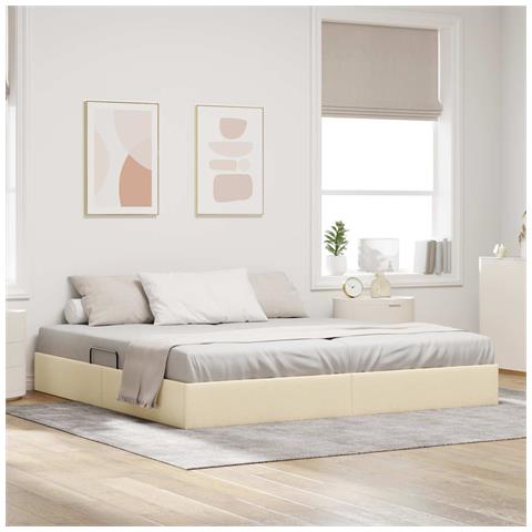 Letto ottomano con archiviazione Crema 200 x 200 cm Tessuto - Foto 2