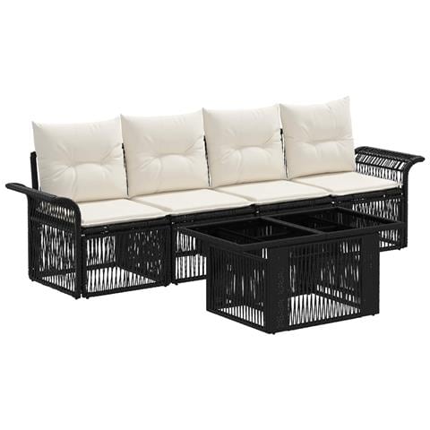 Set Divano da Giardino 5 pz Nero e Bianco Crema polyrattan - Foto 1