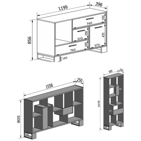 Set Ingresso Loft-rustico-buffet-scaffale-sala Da Pranzo-mobili Auxiliari-struttura Rovere Rustico- Piedini Neri - Foto 5