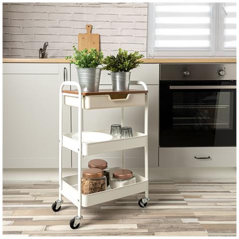 Carrello Per Verdure Elvia Bianco Metallo 46,5 X 30,5 X 75 Cm - Foto 3