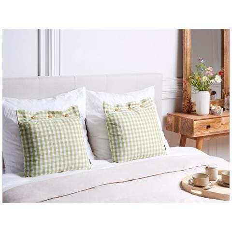 Set Di 2 Cuscini Talya 45 X 45 Cm Verde Oliva Trama A Scacchi - Foto 1
