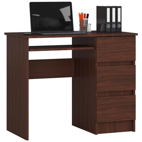 Scrivania per computer A6 destro, 3 cassetti, 90x50x77 cm, Colore Weng? - Foto 1