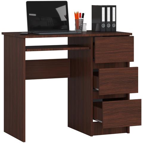 Scrivania per computer A6 destro, 3 cassetti, 90x50x77 cm, Colore Weng? - Foto 2