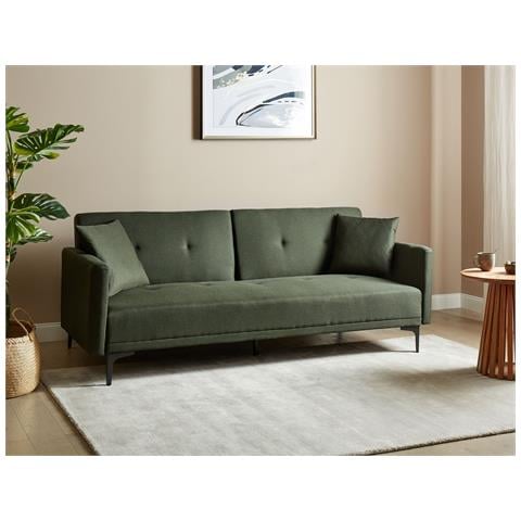 Divano Letto 3 Posti Lucan Tessuto Verde Scuro - Foto 1