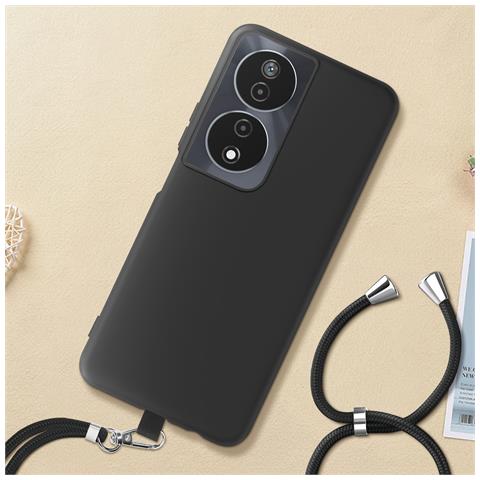 Cover Per Honor 90 Smart Silicone Soft-touch Cordino Tracolla, Nero - Foto 5
