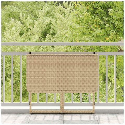 Tavolino Da Giardino Pieghevole Beige 90x51x75 Cm In Polyrattan - Foto 3