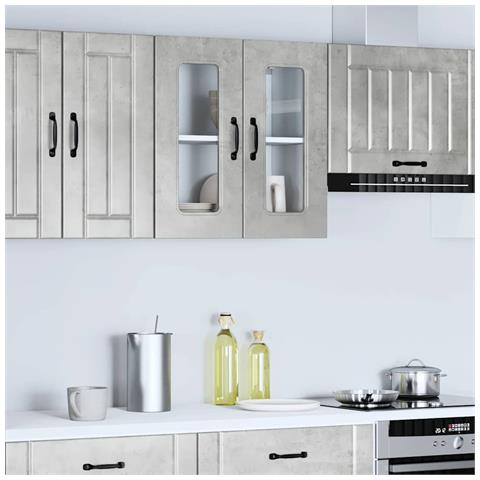 Pensile Da Cucina Con Porta In Vetro Kalmar Grigio Cemento - Foto 3