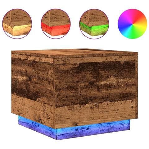 Tavolino Da Salotto Con Luci Led Legno Antico 50x50x40 Cm - Foto 2