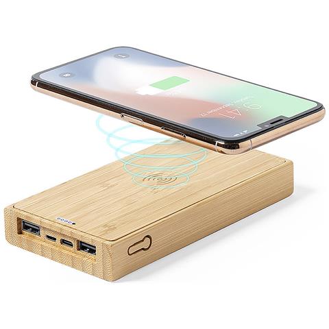 Power Bank Natura Bambù Qi 5w. 10000 Mah. Ricarica Solare. 2 Uscite Usb E 1 Type C. Ingresso Micro Usb E Type C 7,9x14,9x2 Cm. Colore Del Legno - Foto 2