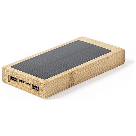Power Bank Natura Bambù Qi 5w. 10000 Mah. Ricarica Solare. 2 Uscite Usb E 1 Type C. Ingresso Micro Usb E Type C 7,9x14,9x2 Cm. Colore Del Legno - Foto 1