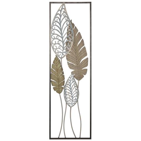 Decorazione In Metallo 3d Foglia 52 - Oro - Metallo - 30,5x2,5x99,5 Cm - Foto 1