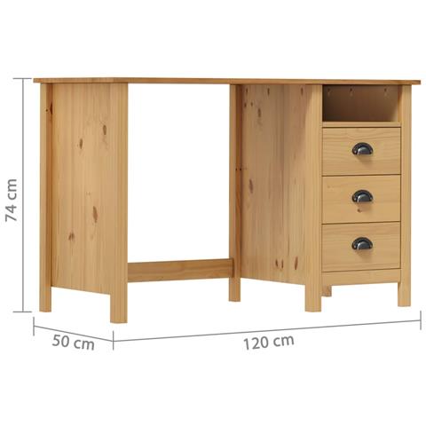 Scrivania Hill Con 3 Cassetti 120x50x74 Cm In Massello Di Pino - Foto 6