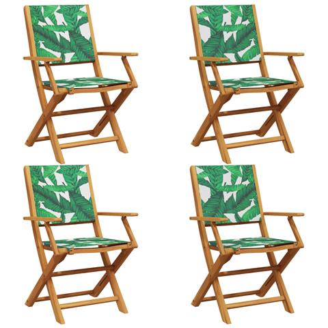 Sedie Da Giardino Pieghevoli 4pz Verde Tessuto E Legno Massello - Foto 1