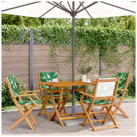 Sedie Da Giardino Pieghevoli 4pz Verde Tessuto E Legno Massello - Foto 8