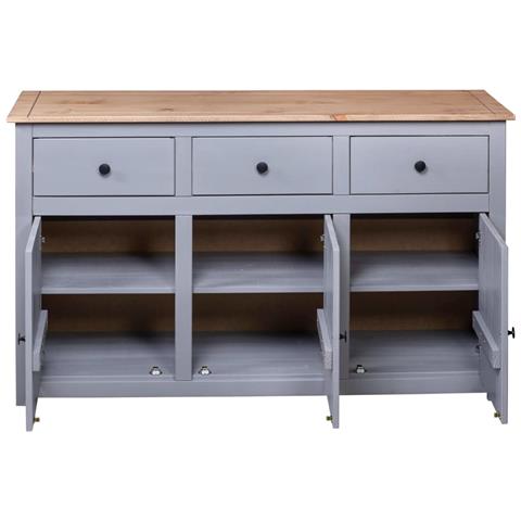 Lusso Casadino -  Credenza Grigia 135x40x80 Cm In Legno Massello Di Pino Panama - Foto 8
