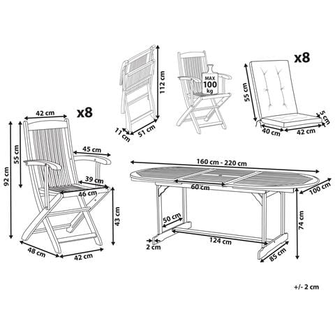 Set Da Pranzo Da Giardino 8 Posti Maui Premium Legno D \'acacia Beige Chiaro - Foto 7