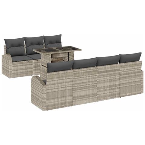 Set Divani Giardino  con Cuscini Grigio Chiaro Polyrattan, Divano Giardino 2 Posti  con Spazio Archiviazione e Cuscini Grigio Chiaro Polyrattan - Foto 1