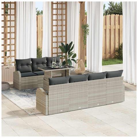 Set Divani Giardino  con Cuscini Grigio Chiaro Polyrattan, Divano Giardino 2 Posti  con Spazio Archiviazione e Cuscini Grigio Chiaro Polyrattan - Foto 2