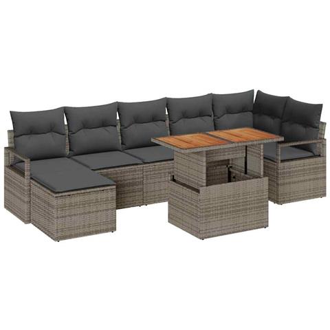 Set Divano da Giardino 8 Pezzi con Cuscini Grigio Rattan, Divano da Giardino 2 Posti con Cuscini Grigio Rattan - Foto 1