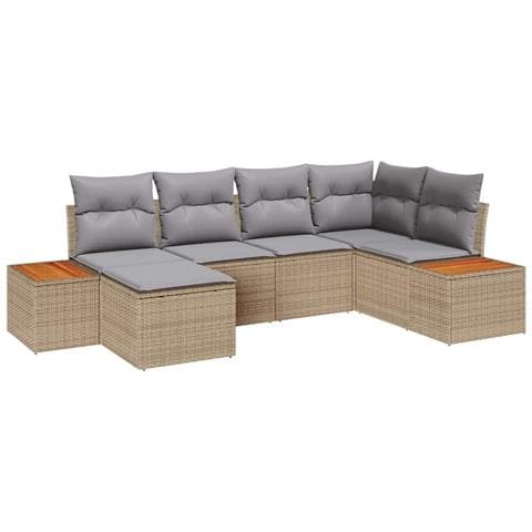 Set divano da giardino da 6 pezzi con cuscini Beige Polyrattan Acacia - Foto 1