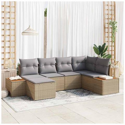 Set divano da giardino da 6 pezzi con cuscini Beige Polyrattan Acacia - Foto 2