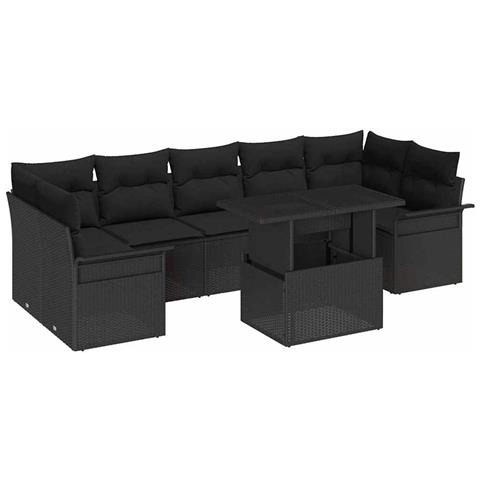 Set Divano Giardino 8 Pezzi con Cuscini Rattan Sintetico Nero, Divano Giardino 2 Persone con Spazio Stoccaggio e Cuscini Rattan Sintetico Nero - Foto 1