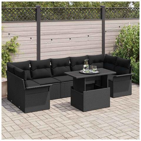 Set Divano Giardino 8 Pezzi con Cuscini Rattan Sintetico Nero, Divano Giardino 2 Persone con Spazio Stoccaggio e Cuscini Rattan Sintetico Nero - Foto 2