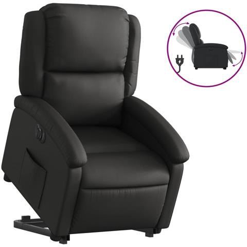 Poltrona Alzapersona Reclinabile Elettrica Nera in Vera Pelle - Foto 1