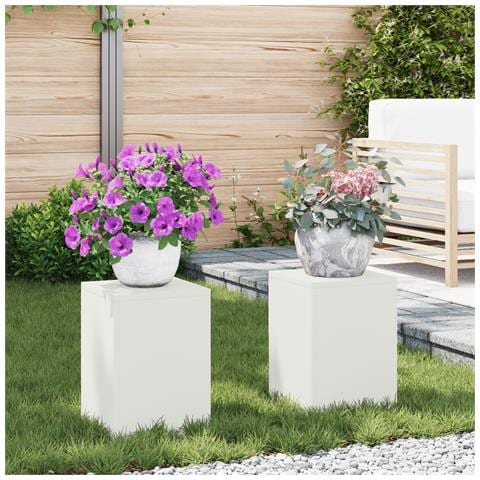 Supporti per Piante da Esterno Pillar 2 pcs Bianco 24x24x35 cm Acciaio - Foto 2