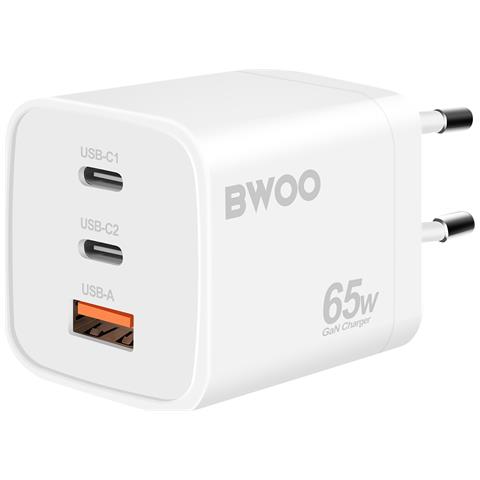 Caricatore Gan 65w 2xusb-c 1xusb Compatto, Bianco - Foto 1