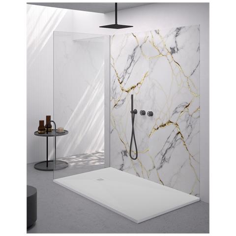 Piatto Doccia Rettangolare 90x120 Cm Effetto Pietra Marmoresina Con Griglia In Tinta Bianco Asia - Foto 1