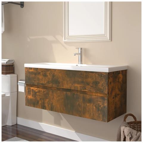 Mobile Bagno con Lavabo Integrato Rovere Fumo Legno Multistrato - Foto 2