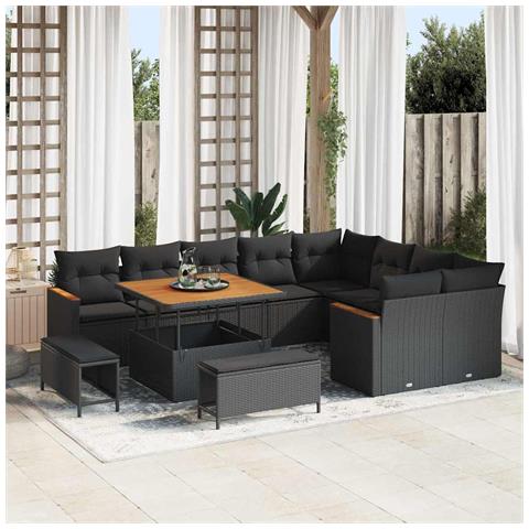 Set Divano da Giardino con cuscino 12 pcs Nero Poly Rattan - Foto 2