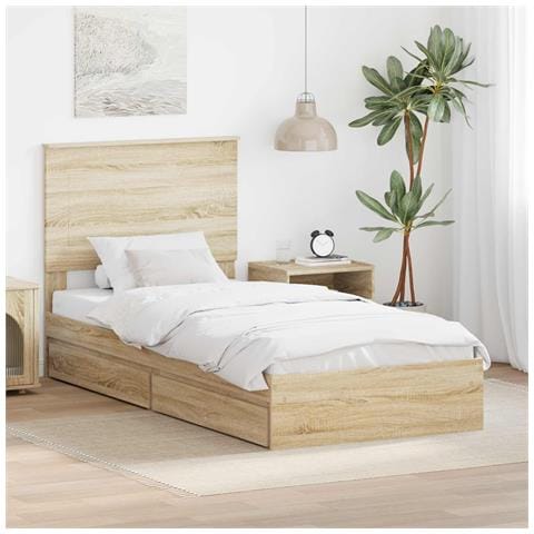 Letto con Contenitore con testiera Rovere Sonoma 90 x 190 cm - Foto 2