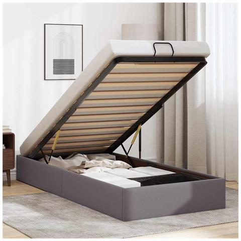 Struttura Letto Pouf senza Materasso Grigio 80x200cm Similpelle - Foto 2