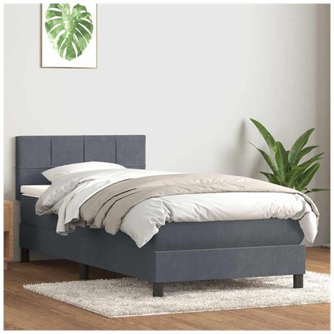 Giroletto a Molle con Materasso Grigio Scuro 80x220 cm Velluto - Foto 2