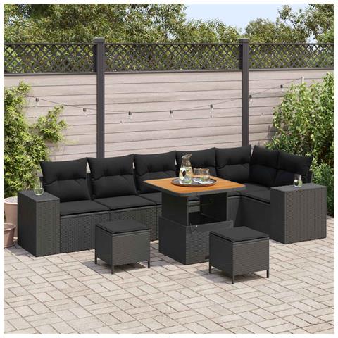 Set Divano da Giardino con cuscino 9 pcs Nero polyrattan - Foto 2