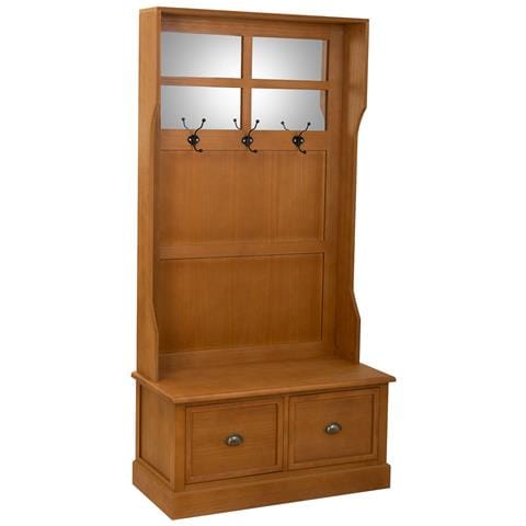 Appendiabiti Da Mobile Da Ingresso In Legno Con Sgabello Marrone 92x39,5x184 - Foto 1