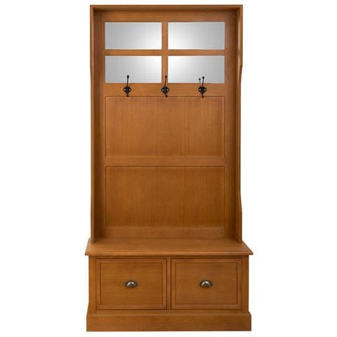 Appendiabiti Da Mobile Da Ingresso In Legno Con Sgabello Marrone 92x39,5x184 - Foto 2