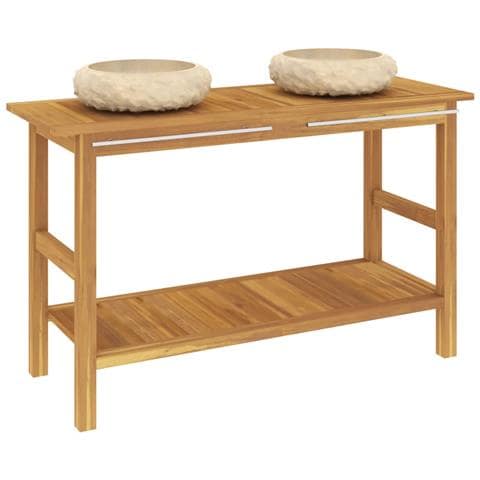 Mobile Vanità Bagno e Lavandini Marmo Crema Legno Massello Teak - Foto 1