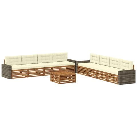 Set di divani da esterno 9 pcs Naturale e Crema Poliestere - Foto 1