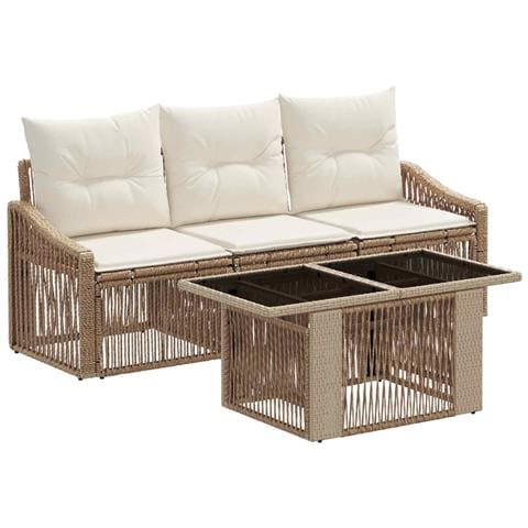 Set Divano da Giardino 4 pz Beige e Bianco Crema polyrattan - Foto 1