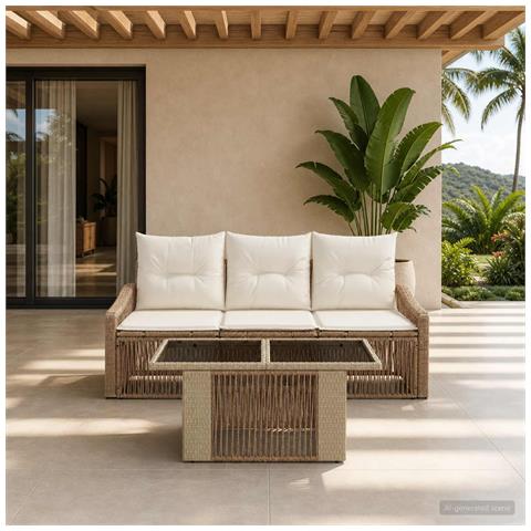 Set Divano da Giardino 4 pz Beige e Bianco Crema polyrattan - Foto 10