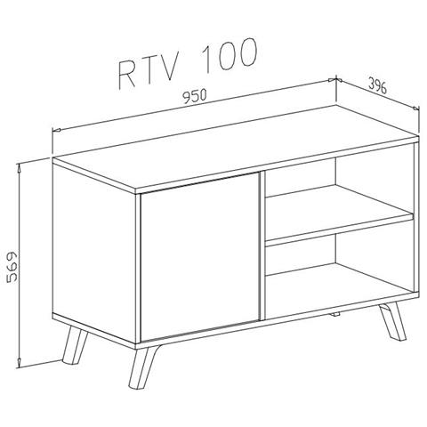 Mobile Tv 100 Con Porta Sinistra, Soggiorno, Modello Wind, Colore Struttura Cemento, Colore Porta Bianco Matte, Misure 95x40x57cm Di Altezza. - Foto 4