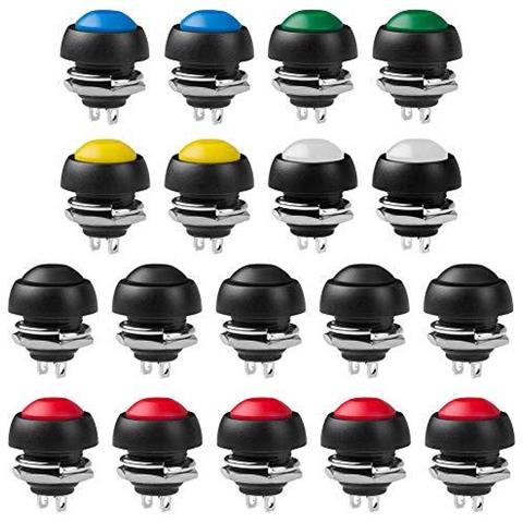 18pcs 12mm Momentaneo Interruttore Di Pulsante Impermeabile Interruttore Horn 3a 125v Lockless Mini Rotonda On Off Self-pulsante Di Ripristino Interruttore Per Arduino Raspberry Pi Lampada Da Tavolo Campanello (6 Colori) - Foto 1