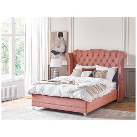 Letto Con Rete A Doghe Velluto Rosa 140 X 200 Cm Ayette - Foto 1