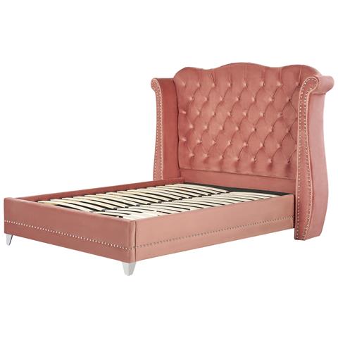 Letto Con Rete A Doghe Velluto Rosa 140 X 200 Cm Ayette - Foto 8