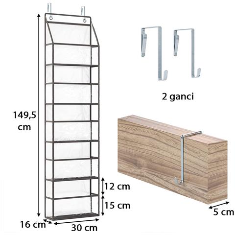 Organizer 5 Scaffali Da Porta Unità Di Mensole Multi Ripiano Salvaspazio Nero - Foto 2